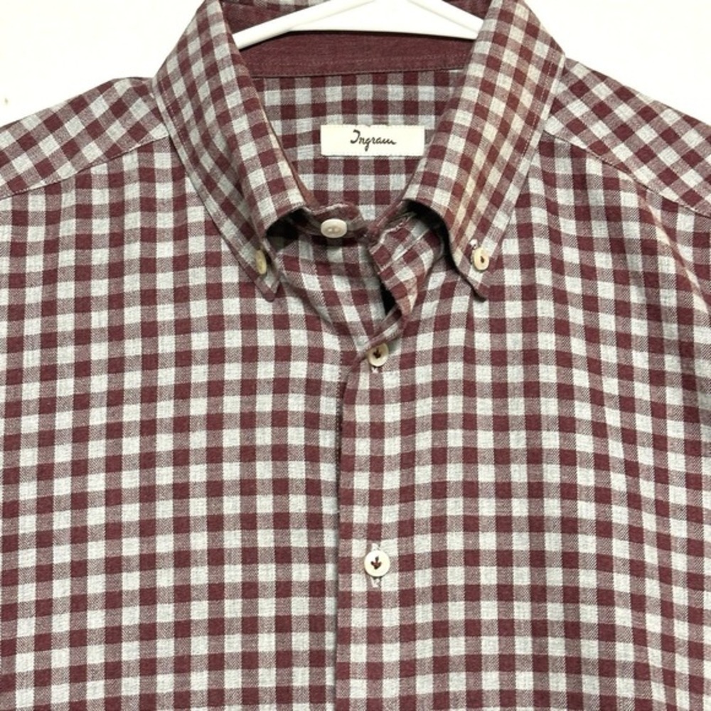 Ingram Button Down Shirt Italy Mens M Long Sleeve Brushed Cotton Gingham Check‎